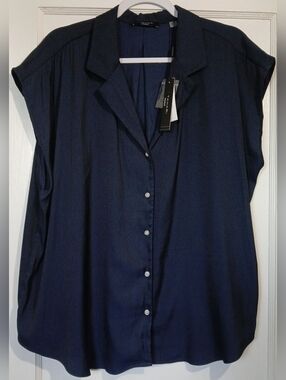 Tahari Button-Front Cap Sleeve Blouse NWT